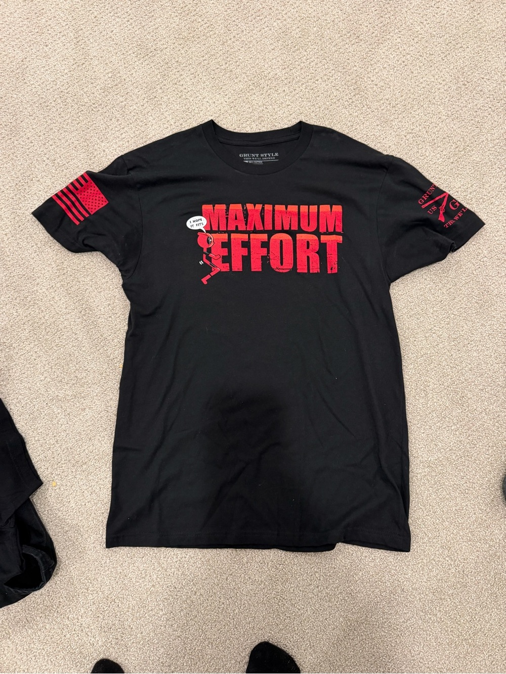 Grunt Style Black Short Sleeve Tee with Red 'Maximum Effort' Graphic